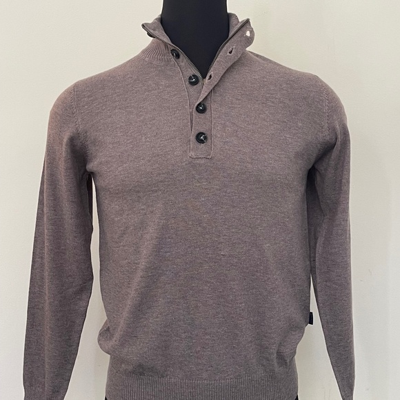 New Hugo Boss Half Zip Buttons Brown Camel Sweater Pullover - Picture 2 of 6